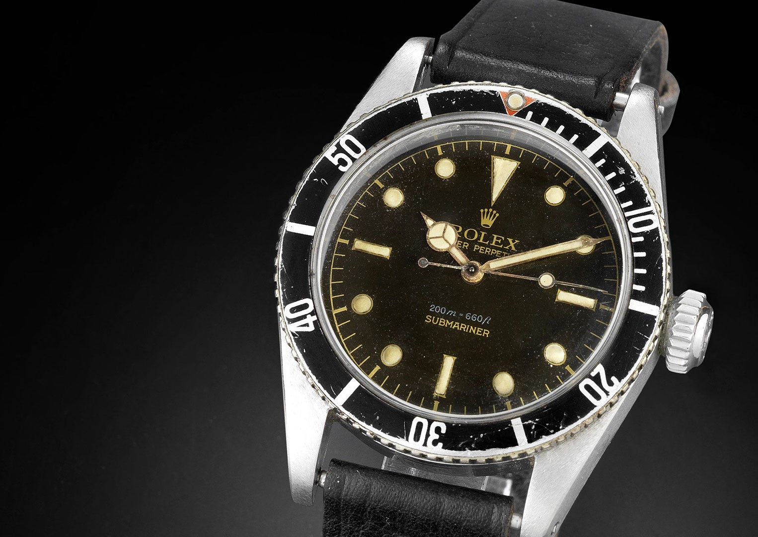 Bond wore a Rolex Submariner Reference 6538 in the first three films. Image courtesy of Bonhams.